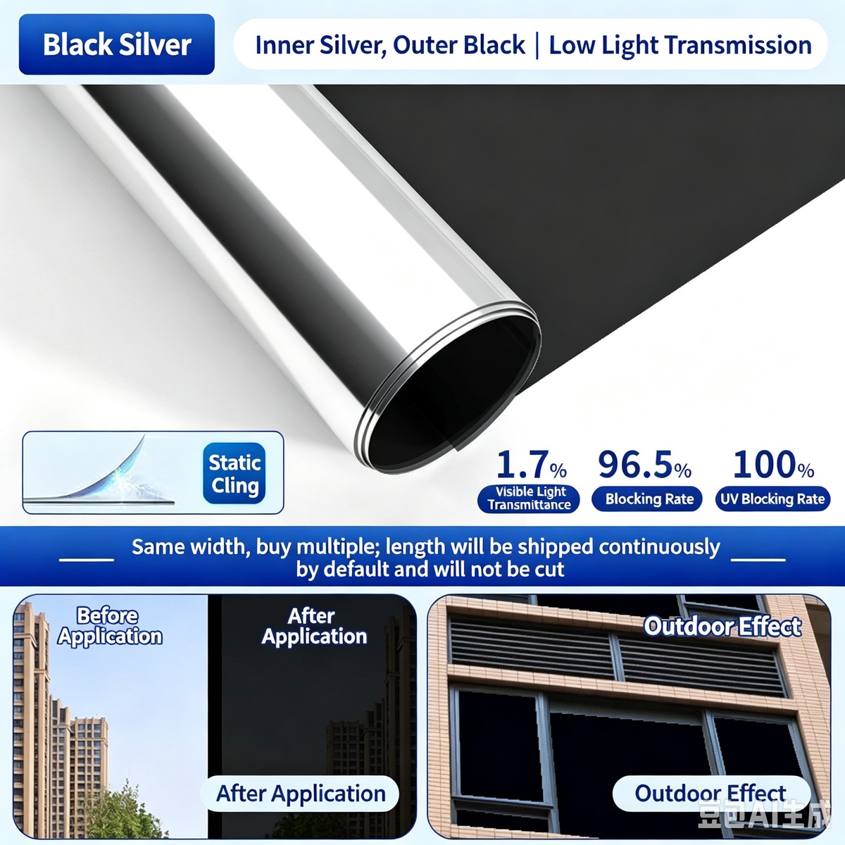 🔥Buy 1 Get 1 Free for the First 50 Customers🎁🔥Anti-Peeping One-Way Window Film, Sun Block Privacy Sticker🏠