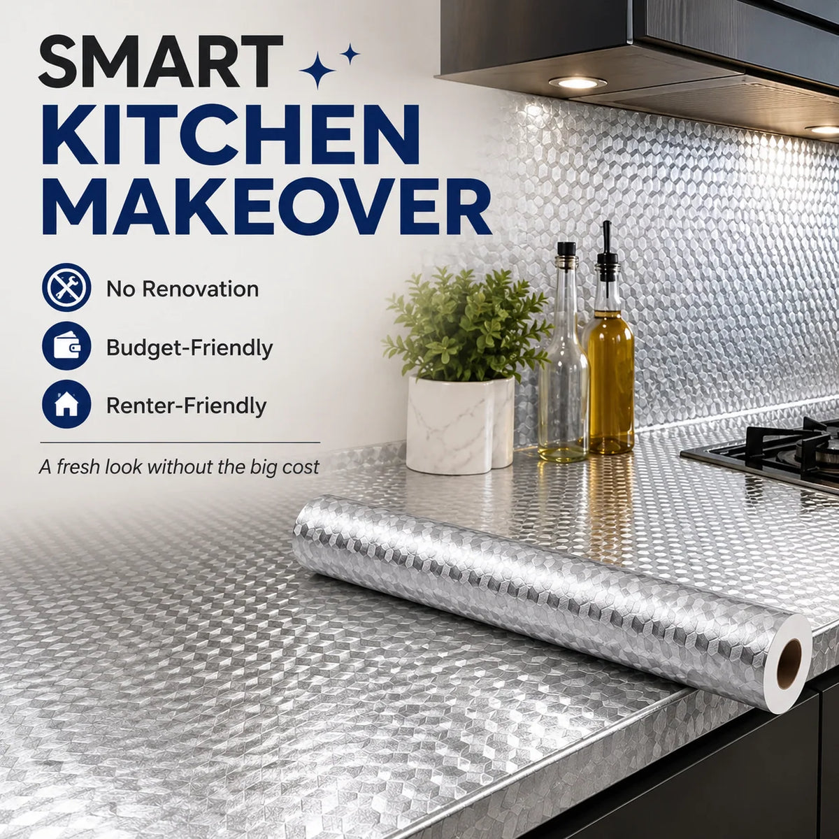 💕Buy 1 Get 1 Free🎁 Self-Adhesive Aluminum Foil Kitchen Backsplash Wallpaper