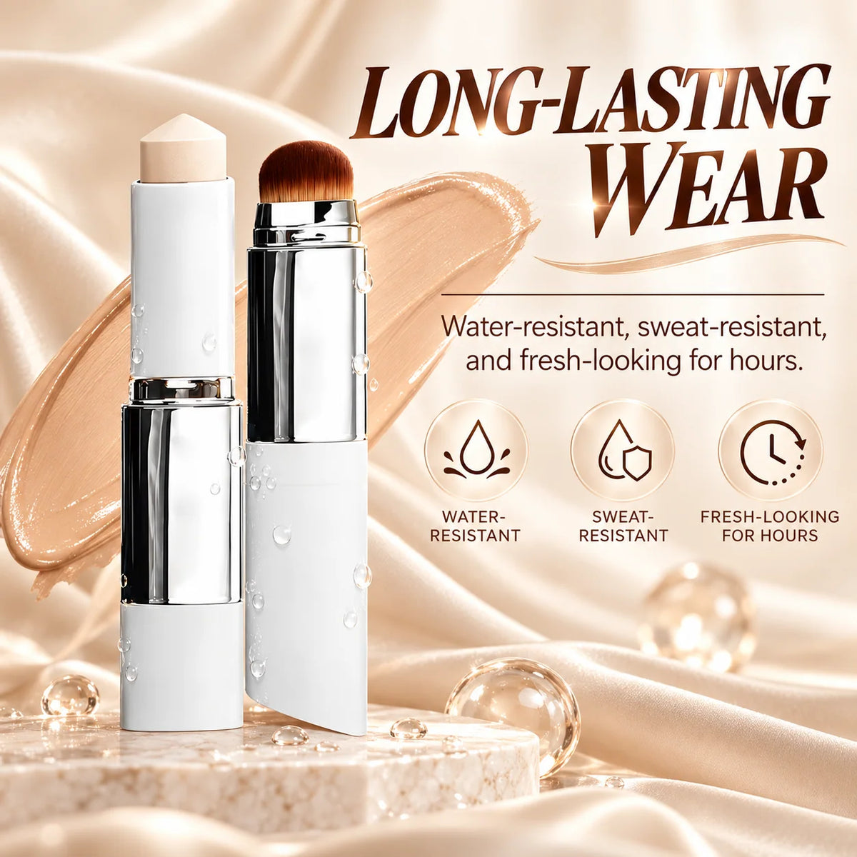 ✨2-in-1 Foundation Stick & Brush – Buildable Coverage, Soft Matte Finish