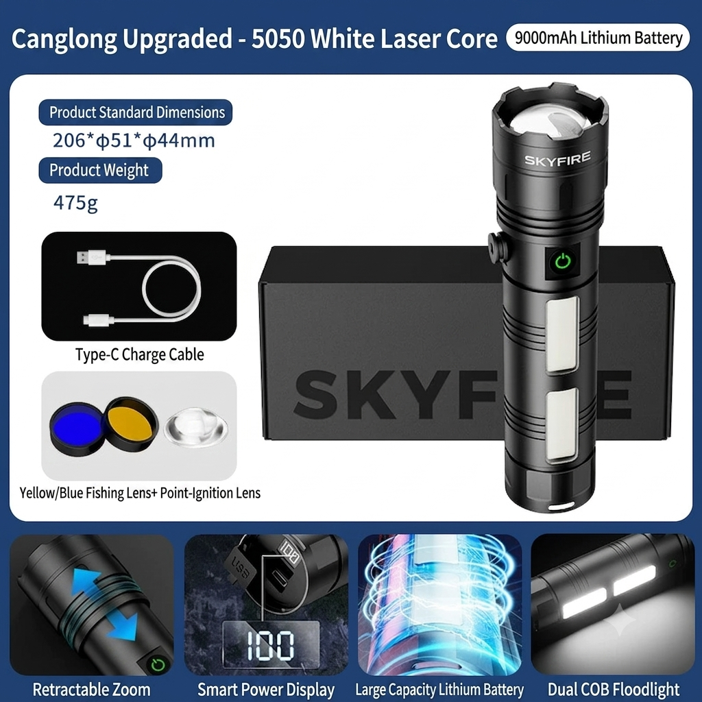 🔥🔥50%off 🔦Rechargeable High-Lumen Flashlight, Large Capacity, Long-Distance Beam, Long-Lasting Lighting Lamp for Outdoor Camping