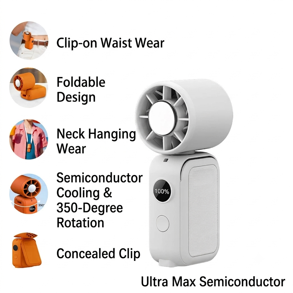✨Buy 1 Get 1 Free🧊5-in-1 Semiconductor Cooling Fan | Portable Handheld Ice Compress Fan | USB Rechargeable Folding Waist Clip & Neck Fan with Smart LED Display & Multi-Speeds