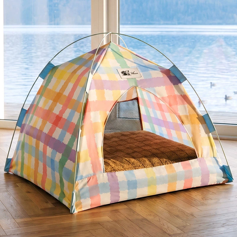 🔥50%off🔥Portable Foldable Pet Tent Bed | Outdoor Shaded Cat & Dog Cave with Summer Cooling Mat | 100% Washable & Sturdy Travel Pet House