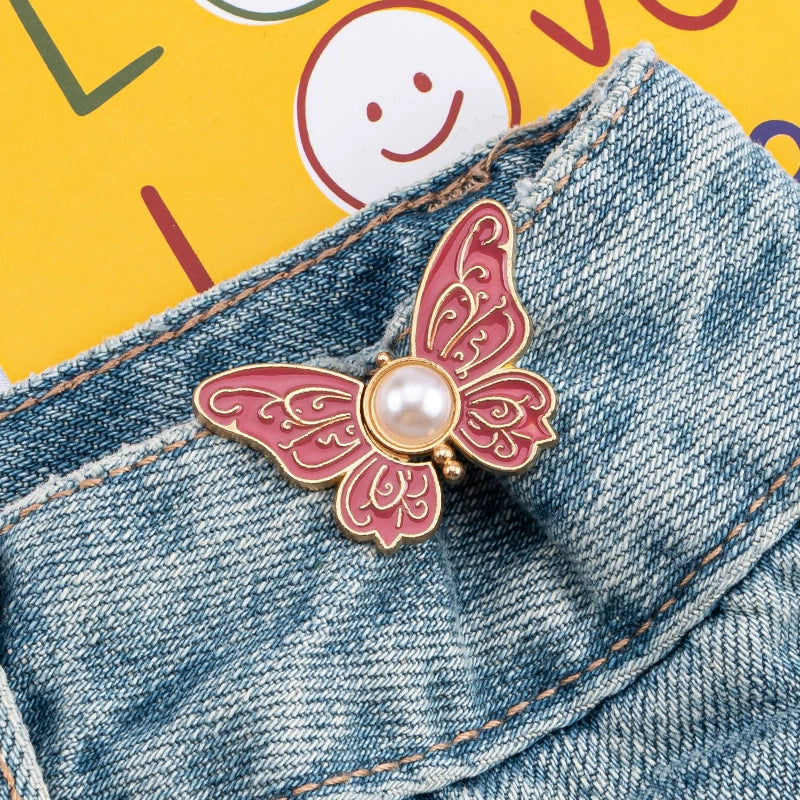 ✨Buy 1 Get 1 Free✨2-Piece Butterfly Pearl Waist Tightener Pins | No-Sew Detachable Adjustable Buckle Set for Jeans, Skirts & Pants | Instant Pants Waist Size Reducer Jewelry