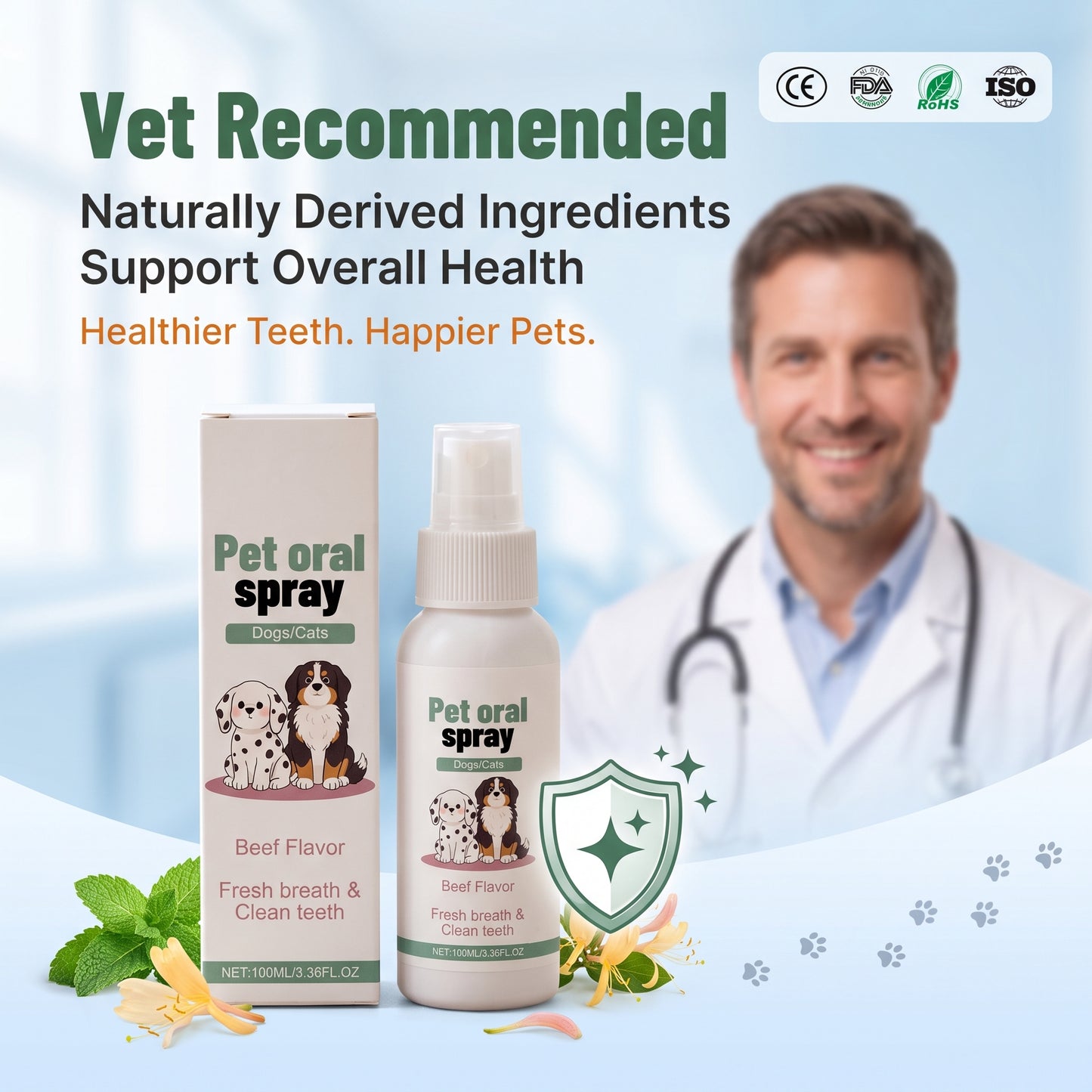 ✨Buy 1 Get 1 Free✨Pet Oral Spray Breath Freshener, Natural Teeth Cleaning Spray for Dogs & Cats