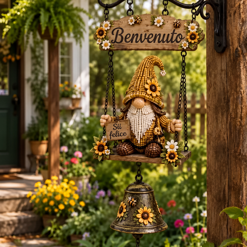 ๐๐งโโ๏ธ SCONTO DEL 50%! Campanello da esterno con gnomo โ Affascinante statuetta di gnomo con campanellino melodioso. Realizzato in resistente lega di zinco, resistente alle intemperie e facile da appendere: un benvenuto stravagante per ogni ospite! ๐ โจ
