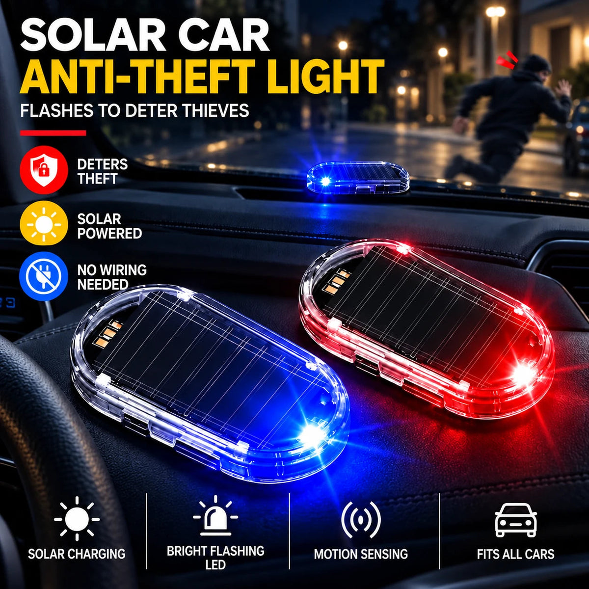Buy 1 Get 1 Free🚨 Solar-Powered Anti-Theft Car Alarm & Warning LED Light
