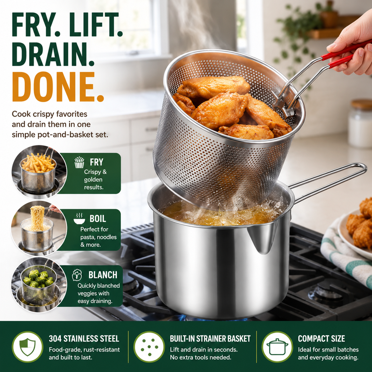 🍟 Limited-Time Half-Price Offer: Premium Stainless Steel Mini Deep Fryer & Oil Draining Set for Home Use