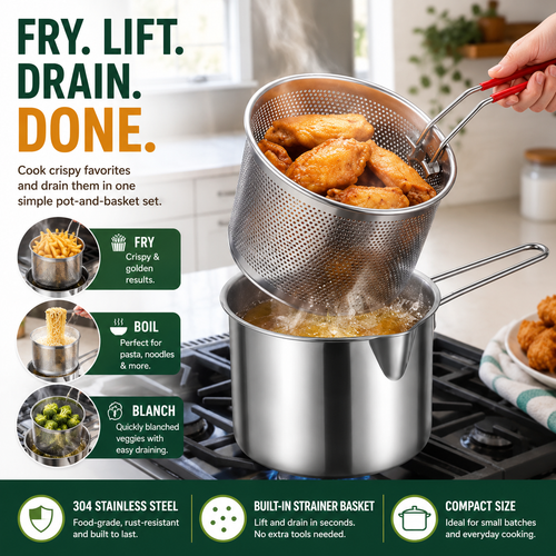 🍟 Limited-Time Half-Price Offer: Premium Stainless Steel Mini Deep Fryer & Oil Draining Set for Home Use