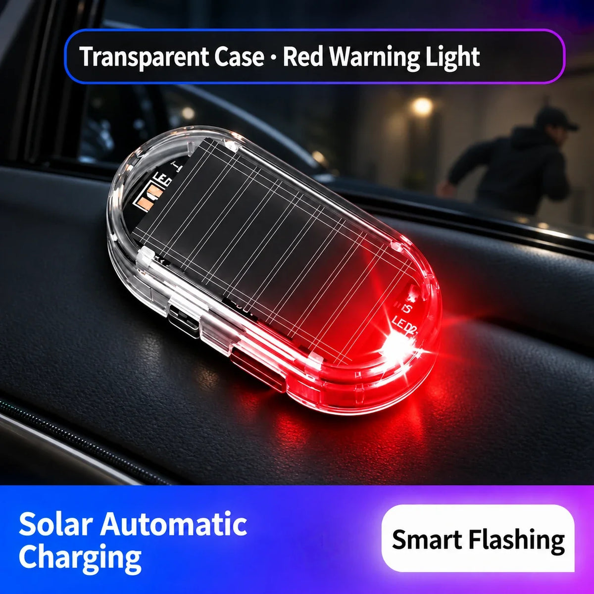🔥BUY 1 GET 1 FREE🚗Solar Powered Fake Car Alarm Light Auto LED Security Warning Flashing Light