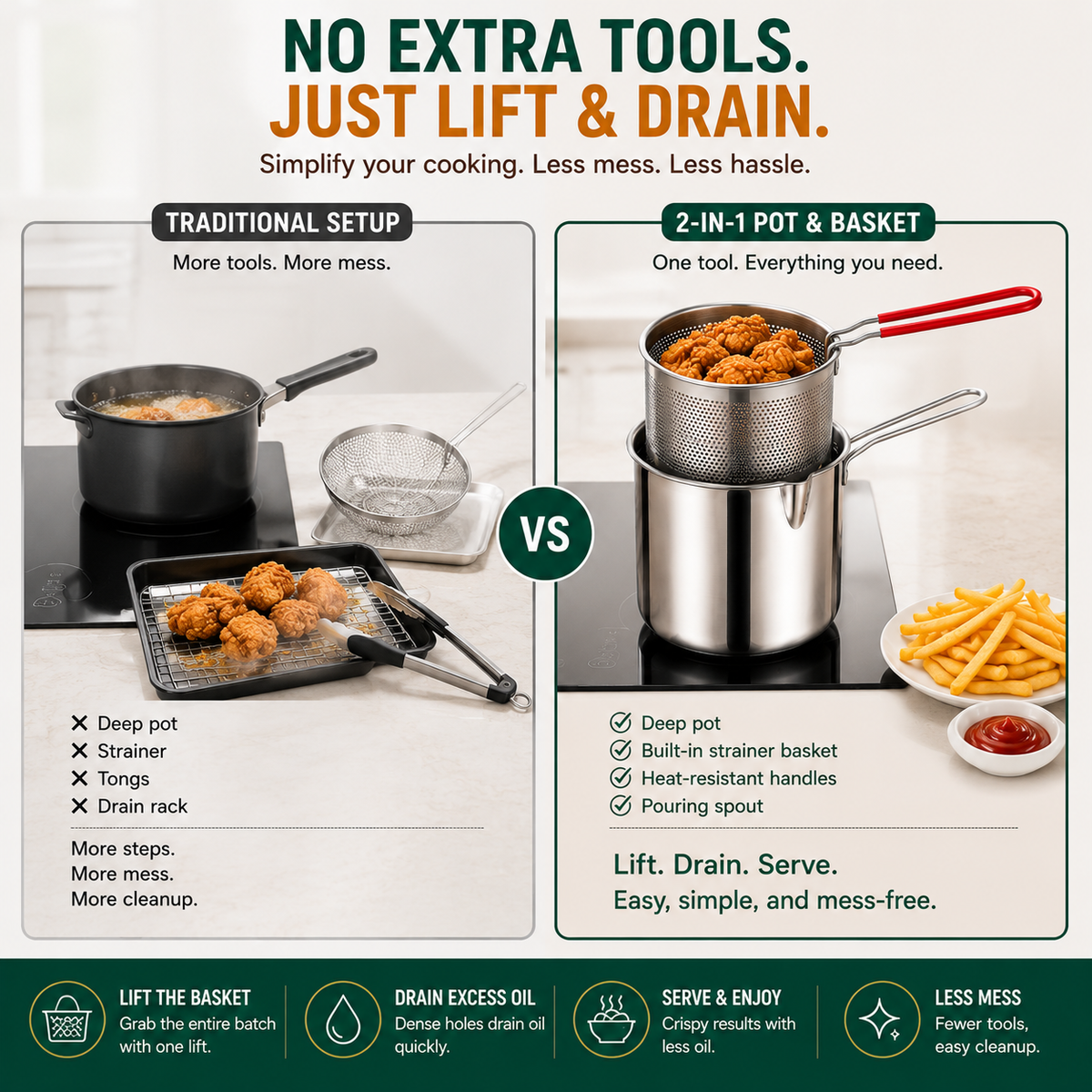 🍟 Limited-Time Half-Price Offer: Premium Stainless Steel Mini Deep Fryer & Oil Draining Set for Home Use