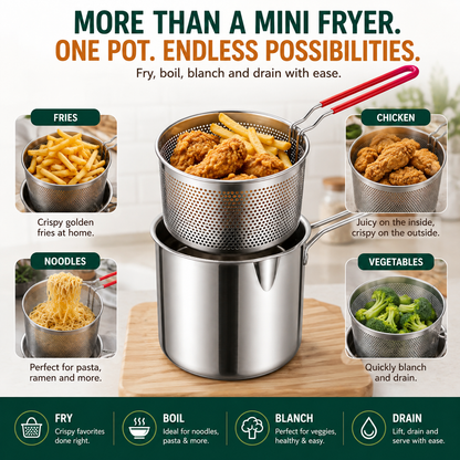 🍟 Limited-Time Half-Price Offer: Premium Stainless Steel Mini Deep Fryer & Oil Draining Set for Home Use