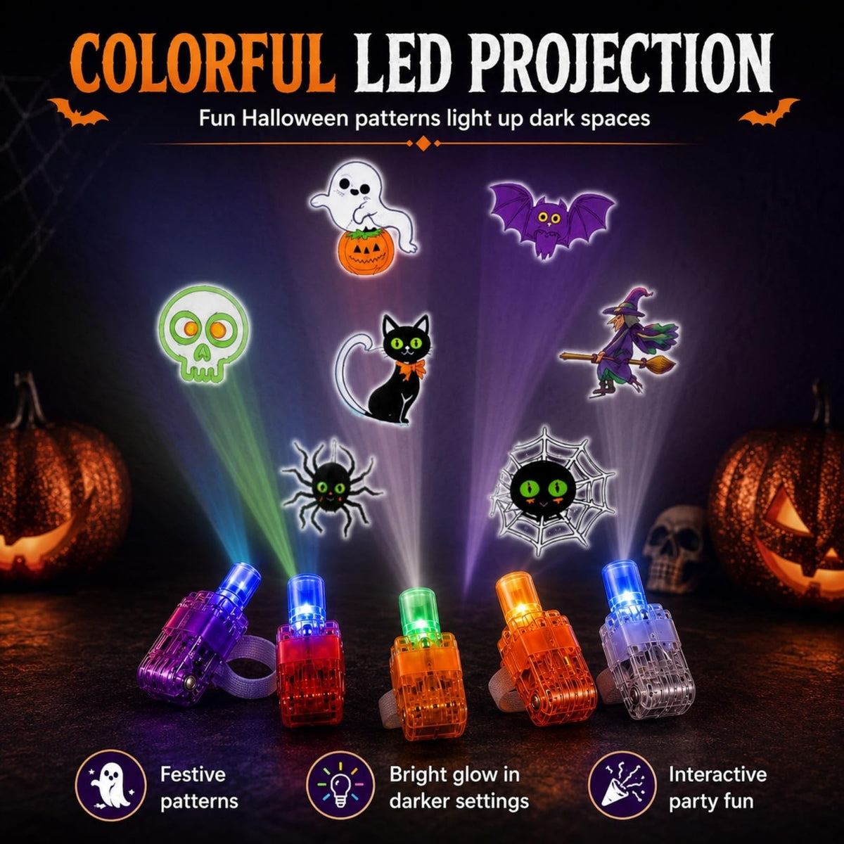 👻🔦 12PCS Halloween Finger Projection Lights