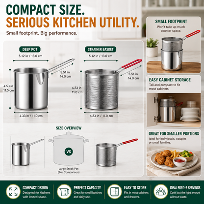 🍟 Limited-Time Half-Price Offer: Premium Stainless Steel Mini Deep Fryer & Oil Draining Set for Home Use