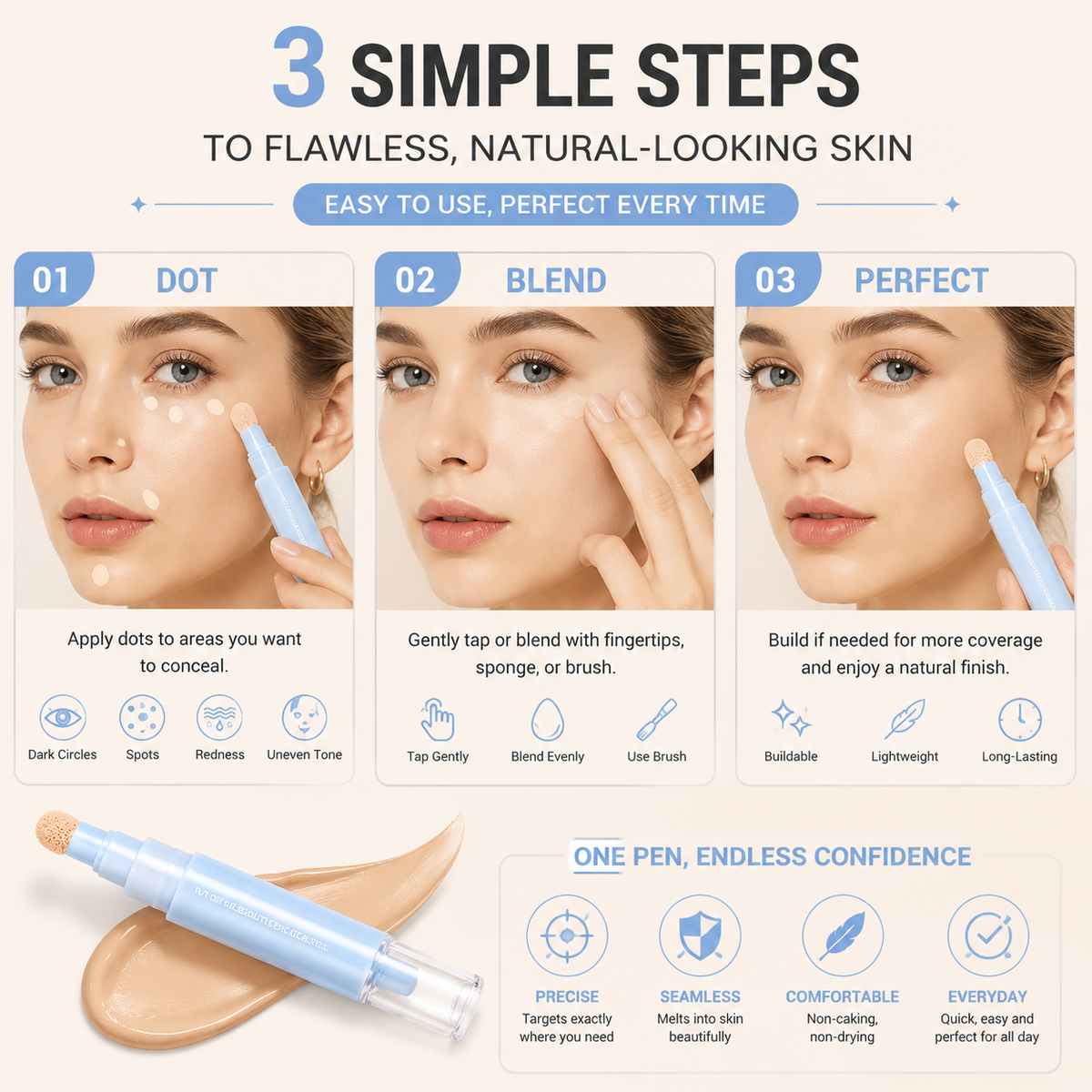 📢 50% off-BUY MORE SAVE MORE✨ 2-in-1 Foundation & Concealer Pen – Smooth Buildable Coverage