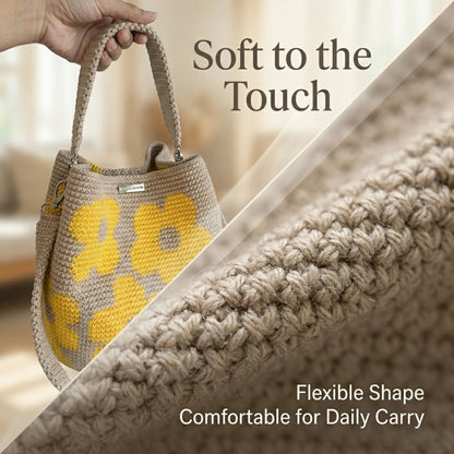 ✨50%off 🎁✨Spacious Knit Flower Bucket Bag - Handmade Crochet Tote with Reinforced Hardware, Comfort Wide Strap Purse for Coffee Runs & City Days