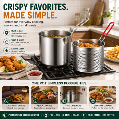 🍟 Limited-Time Half-Price Offer: Premium Stainless Steel Mini Deep Fryer & Oil Draining Set for Home Use