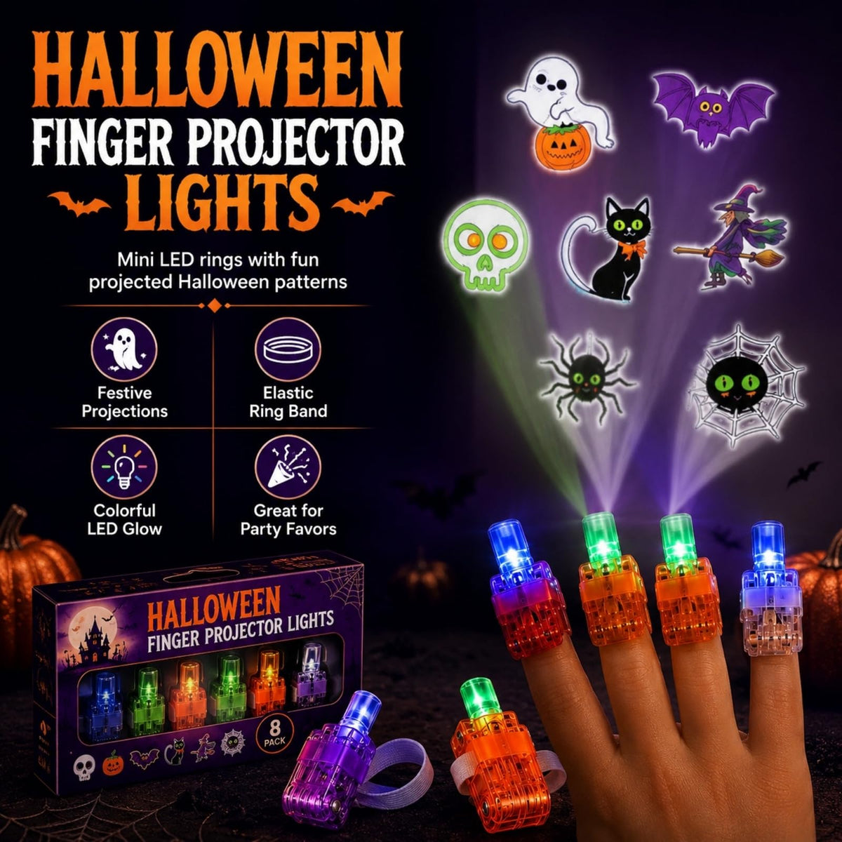 👻🔦 12PCS Halloween Finger Projection Lights