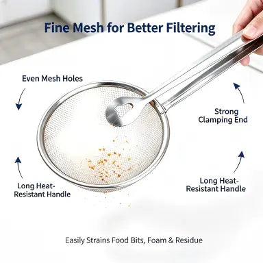 🍳 LIMITED-TIME BOGO 🍃 2-in-1 Stainless Steel Strainer Clamp — Fine Mesh Filter & Tong, Oil Drain