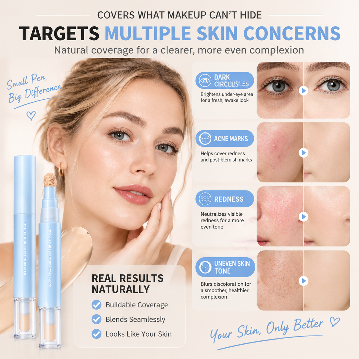 📢 50% off-BUY MORE SAVE MORE✨ 2-in-1 Foundation & Concealer Pen – Smooth Buildable Coverage