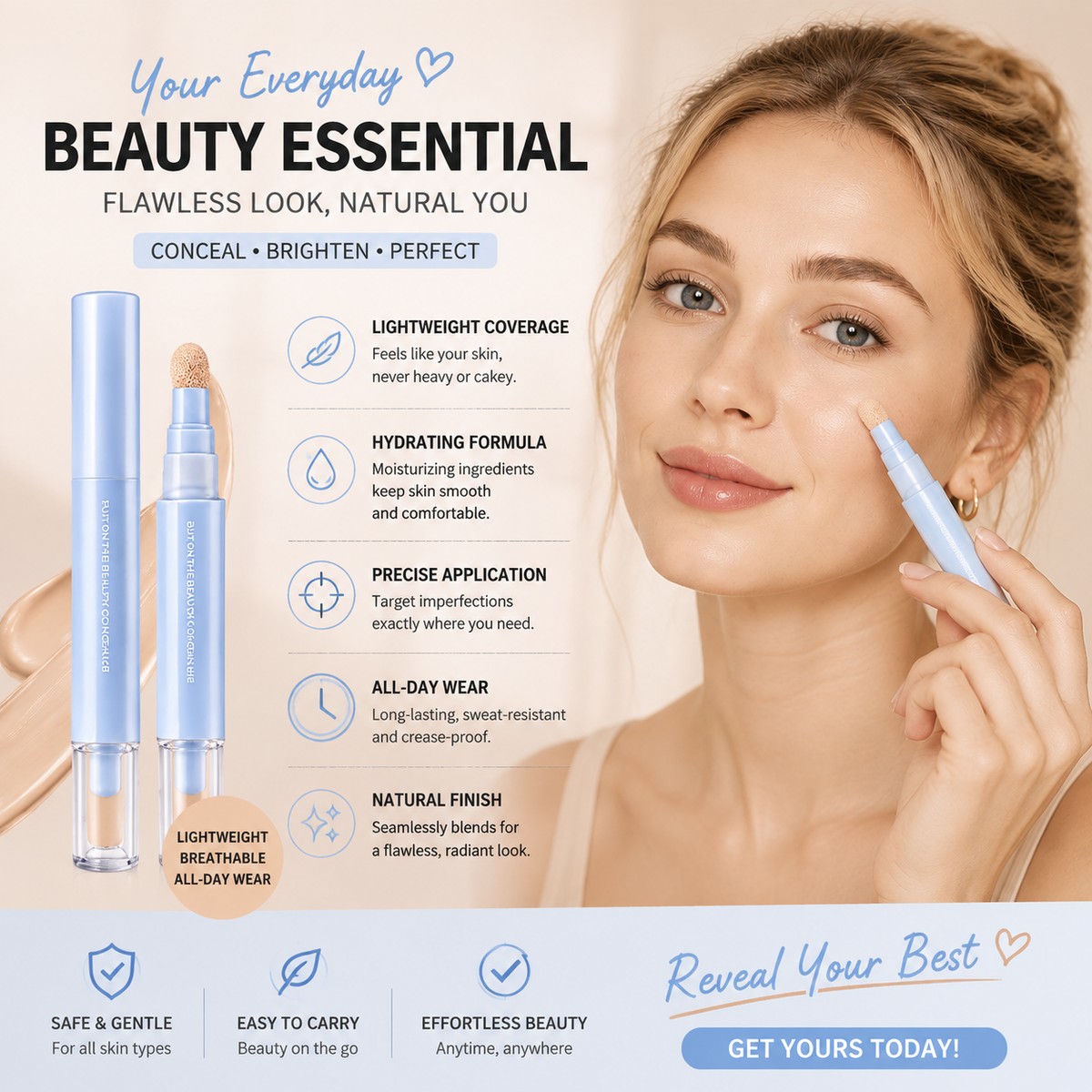 📢 50% off-BUY MORE SAVE MORE✨ 2-in-1 Foundation & Concealer Pen – Smooth Buildable Coverage