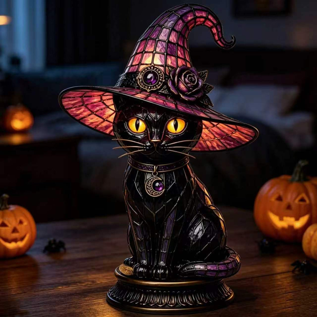 🔥Limited-time half-price sale 🎁Gothic Halloween Witch Cat Table Lamp