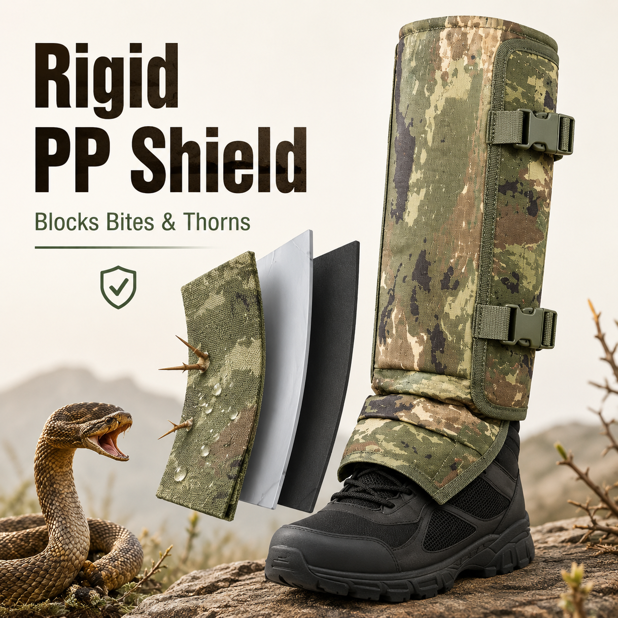 🔥Universal Adjustable Outdoor Snake Protection Leg Gloves🔥 Durable and abrasion-resistant fabric, suitable for hunting and hiking protective gear