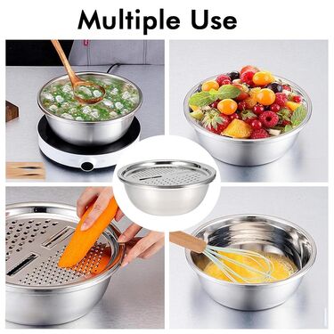 Stainless Steel Strainer With 3 In 1 Slicer, Dicer And Grater (3CGS1)