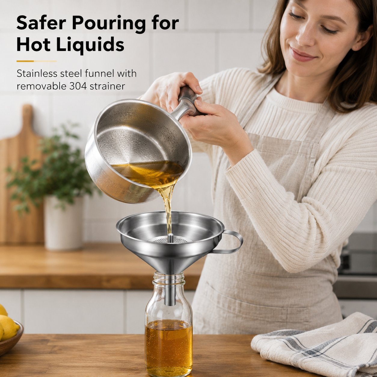 🔥50%OFF🍳 Food-grade 304 stainless steel thickened kitchen funnel with 304 filter screen(2-pack)