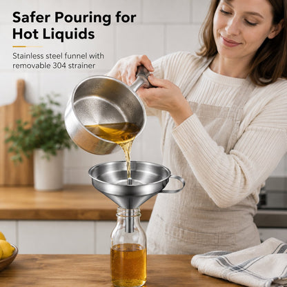 🔥50%OFF🍳 Food-grade 304 stainless steel thickened kitchen funnel with 304 filter screen(2-pack)