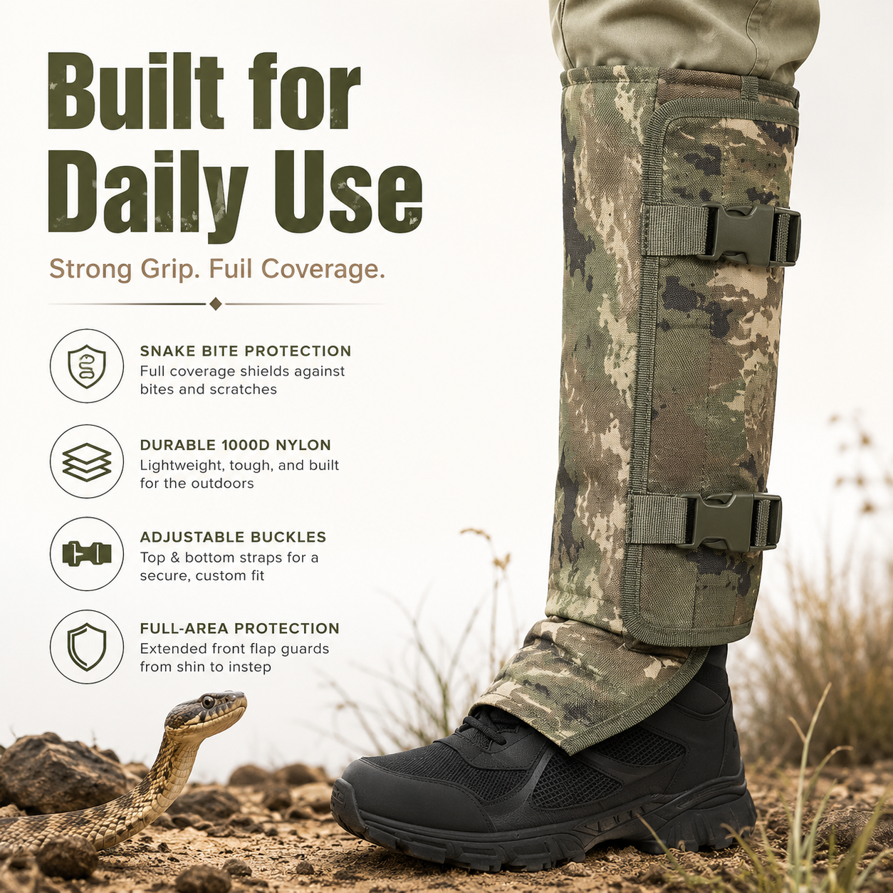 🔥Universal Adjustable Outdoor Snake Protection Leg Gloves🔥 Durable and abrasion-resistant fabric, suitable for hunting and hiking protective gear