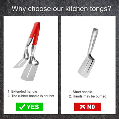 🍳 2-in-1 Spatula Tongs for Cooking and BBQ –304 Stainless Steel Food Flipper