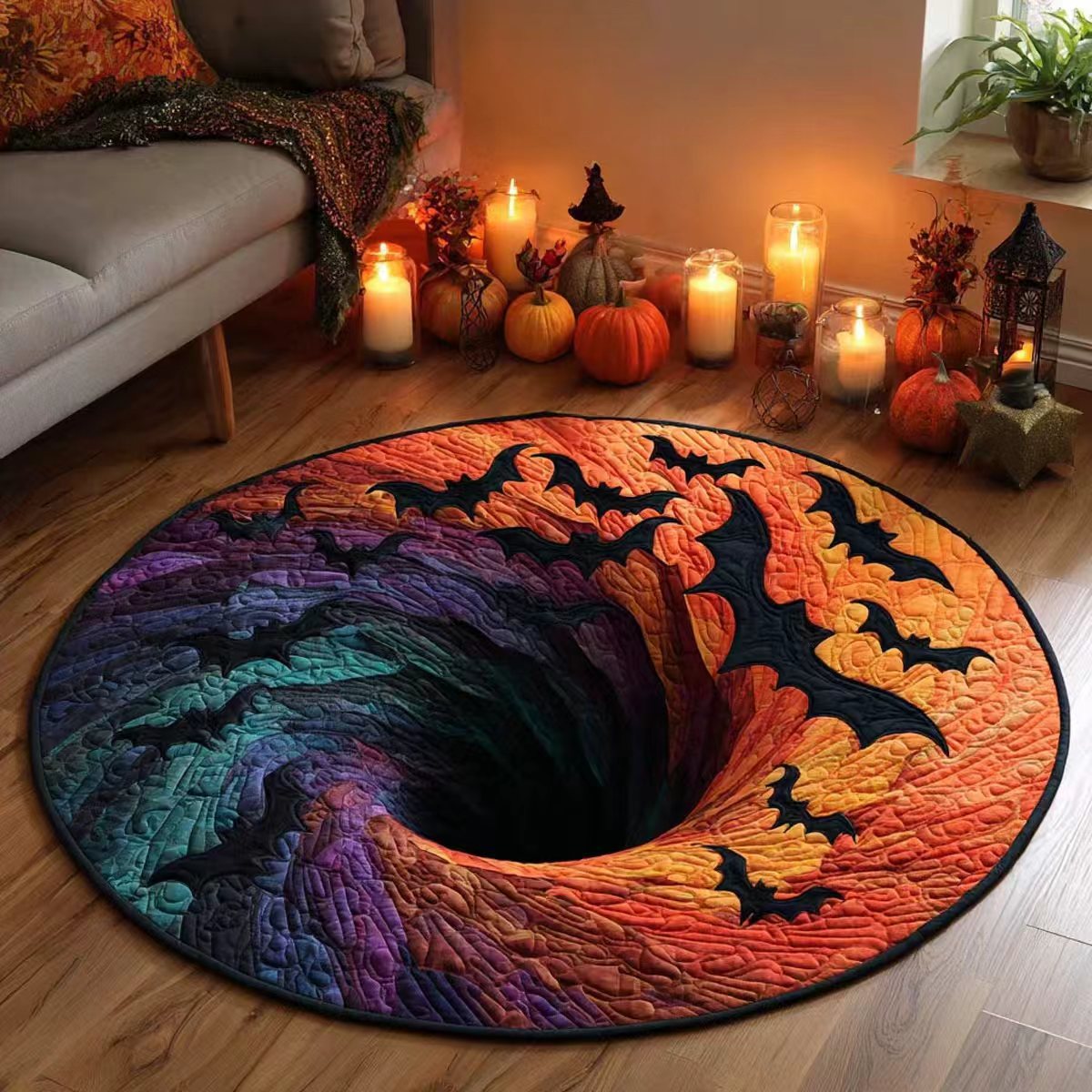 🎃First 50 Customers Enjoy 51% oFF🔥3D Skeleton Vortex Quilted Round Halloween Rug