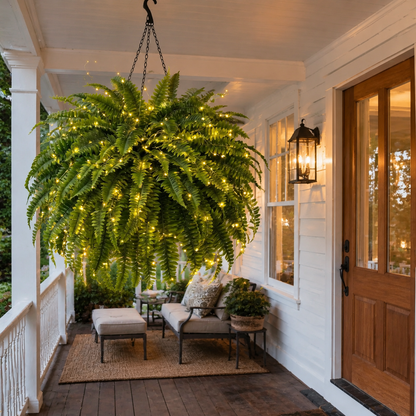 🌿✨ Glowing Boston Ferns with Lights – Zero Watering, Zero Maintenance