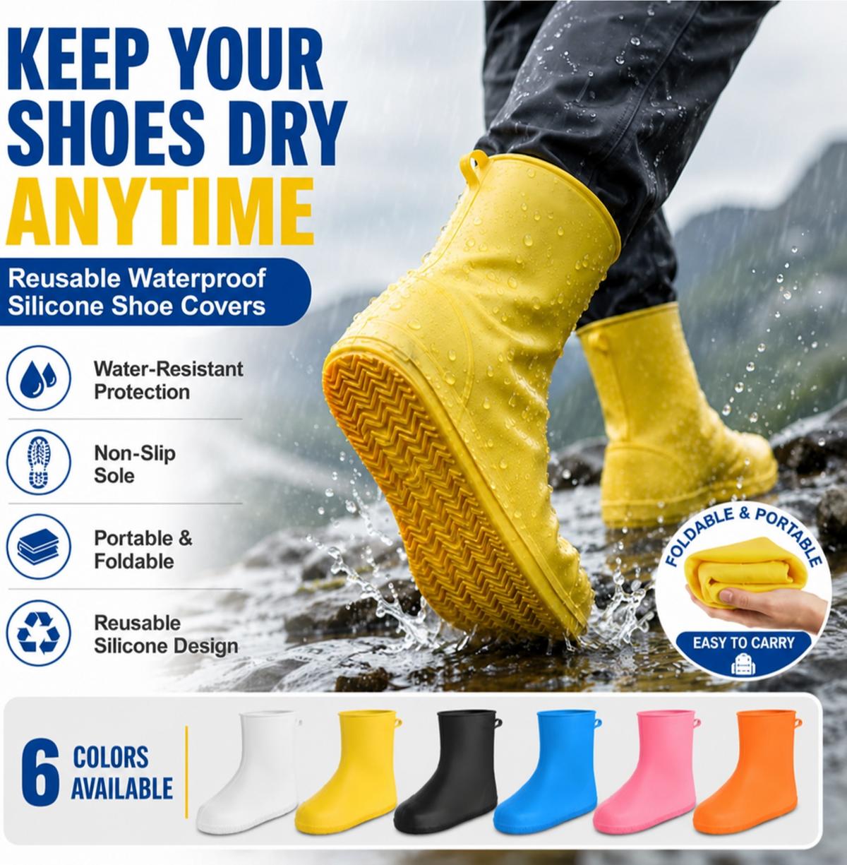 🌧️Heavy-Duty Rain Shoe Covers – Anti-Slip & Fold Into Your Bag