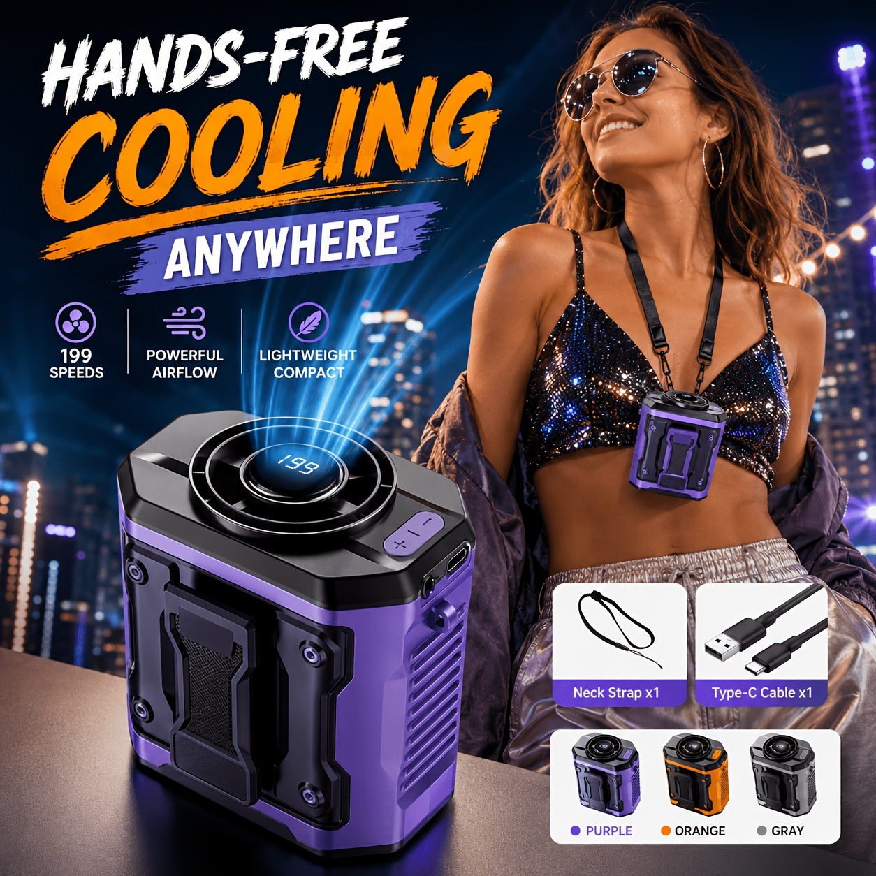 💥50%OFF🌬️Rechargeable Portable Mini Waist Fan with Belt Clip, 199 Speeds, for Outdoor Workers