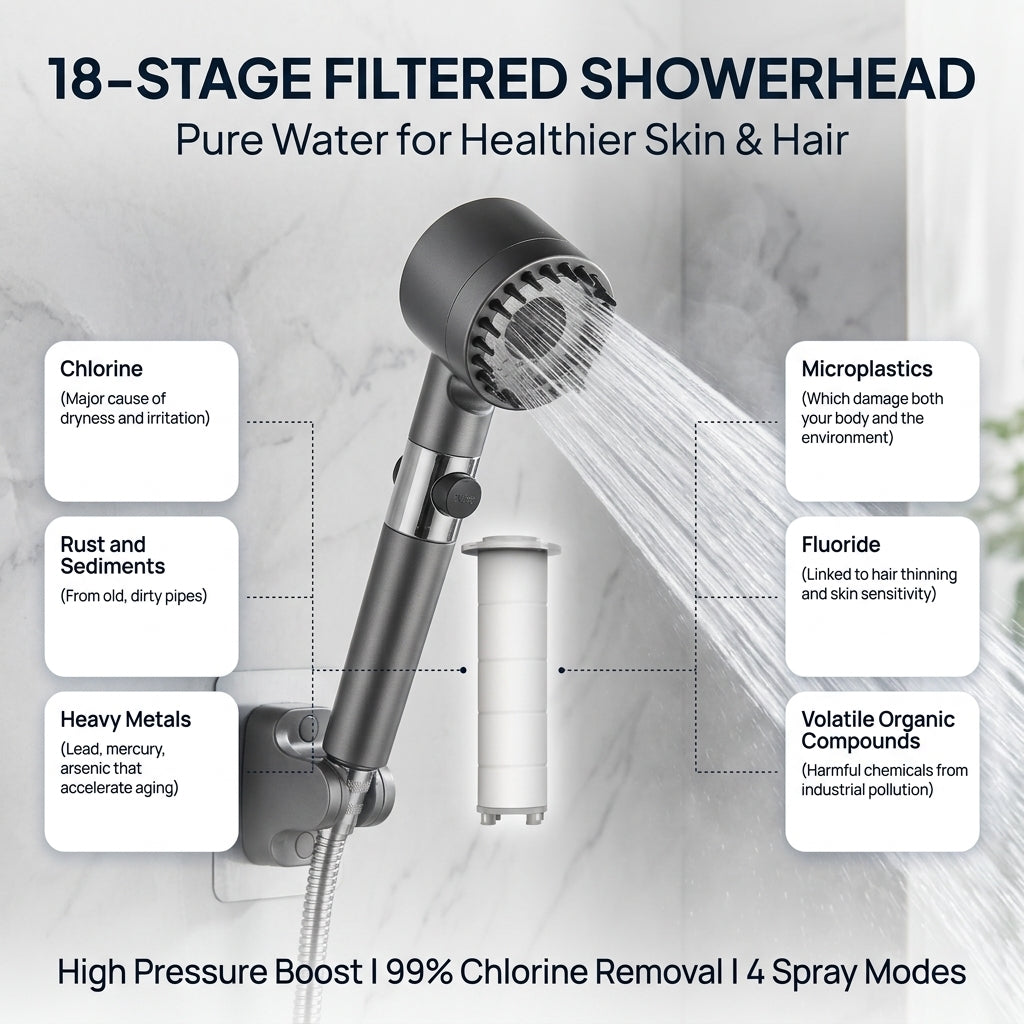 🔥Limited-time 50% off✨Filter shower head（Includes 5 filter cartridges + bracket + 1.5-meter hose.）