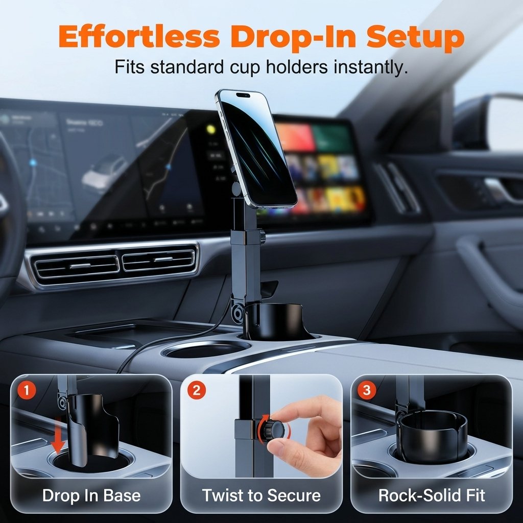 ❤️ 50% off for the first 50 customers! 🎉 Car Cup Holder Phone Mount — Supports 360° adjustment