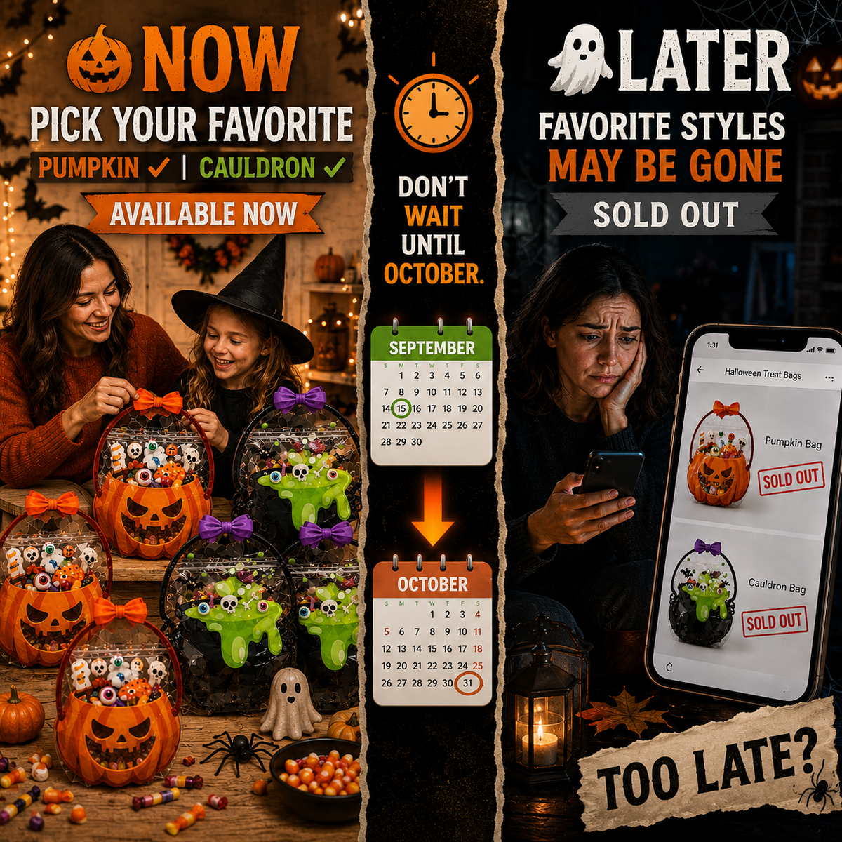 🎃 2026 Halloween Early Deal! 🎉Halloween Goodie Bags 🧡 Pumpkin & Cauldron Treat Bags