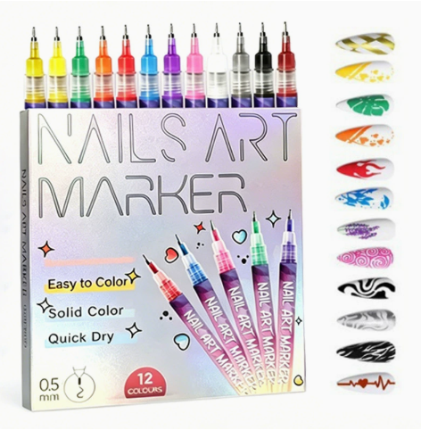 🔥🎨12 Colors Nail Art Pens Set DIY Nail Art Pens Painting Pens