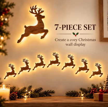 🦌 7-Piece Glowing Reindeer Wall Decor – Warm Christmas Flying Reindeer Light Set
