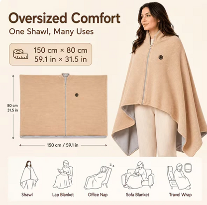 🔥Cozyhug🔥Portable Heated Shawl Soft Zipper Electric Heated Blanket Shawl