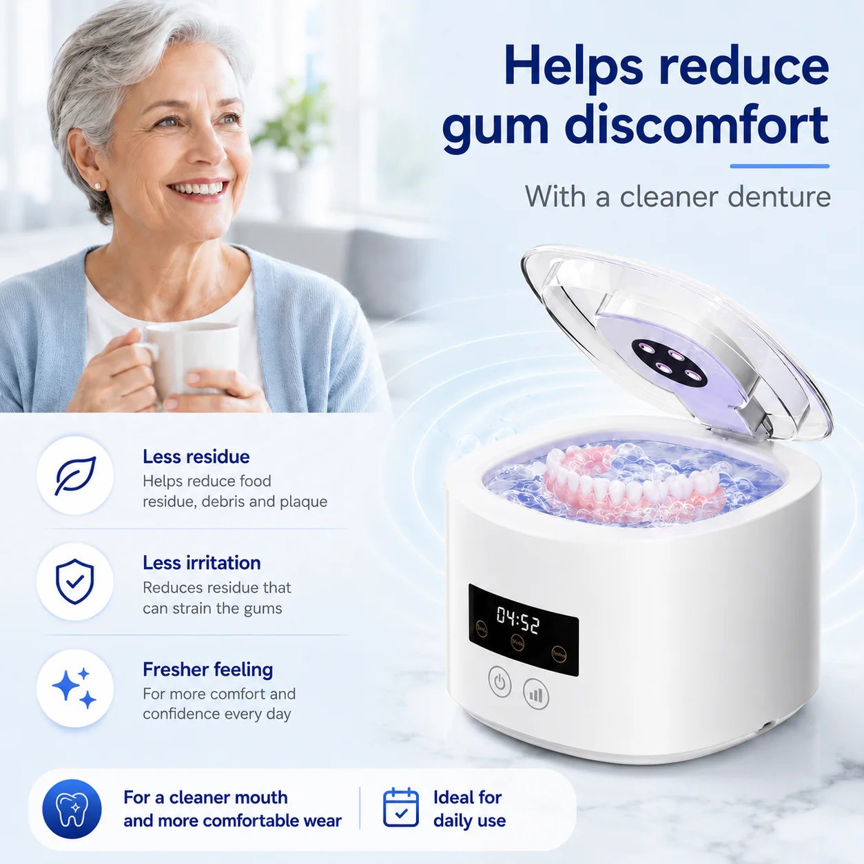 🔥HOT SALE🔥🦷 Denture Dome Ultrasonic UV-C Cleaner