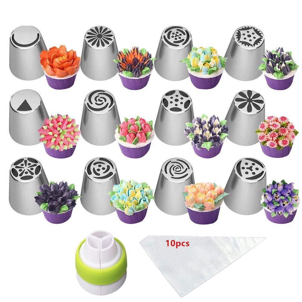 🍰 Enjoy 50% off now! 🔥 Flower-shaped piping tip set—perfect for DIY buttercream cake decorations featuring tulips and roses.