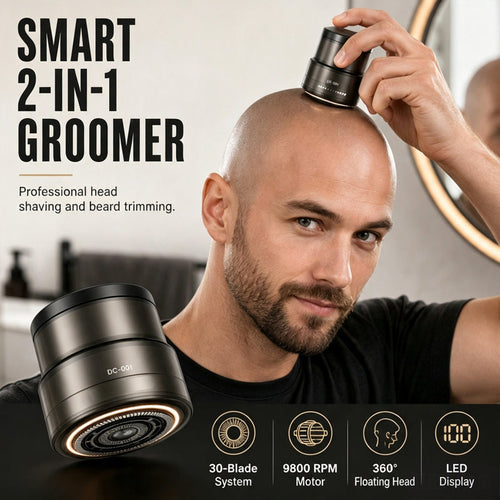 🔥Today’s Special Offer — 50% OFF! 🪒 2-in-1 Head Shaver & Beard Trimmer – 30 Precision Blades, 360° Floating Head & Digital Display ✨