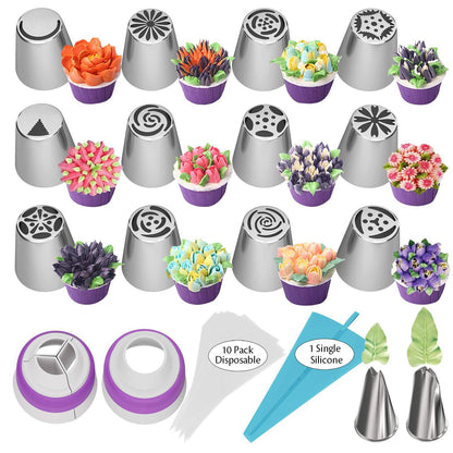 🍰 Enjoy 50% off now! 🔥 Flower-shaped piping tip set—perfect for DIY buttercream cake decorations featuring tulips and roses.