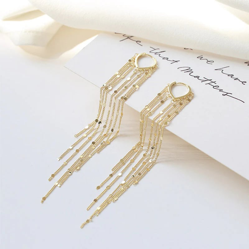 🔥HOT SALE🔥✨14K Gold Plated Long Tassel Earrings for Women