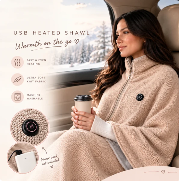 🔥Cozyhug🔥Portable Heated Shawl Soft Zipper Electric Heated Blanket Shawl