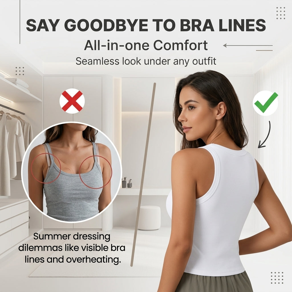 💥Limited-time special offer🍃 Crew neck ribbed vest with built-in bra pads