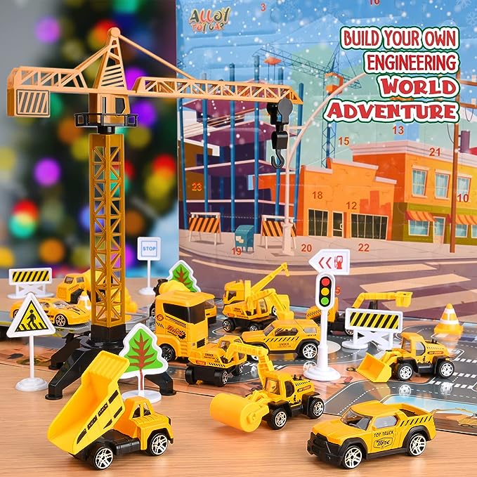 🎄Christmas Special Offer🎁 Die-Cast Construction Vehicle Advent Calendar for Christmas