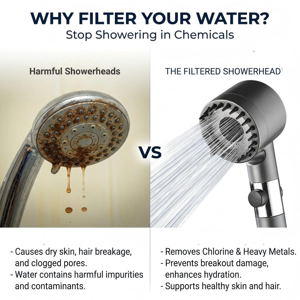 🔥Limited-time 50% off✨Filter shower head（Includes 5 filter cartridges + bracket + 1.5-meter hose.）